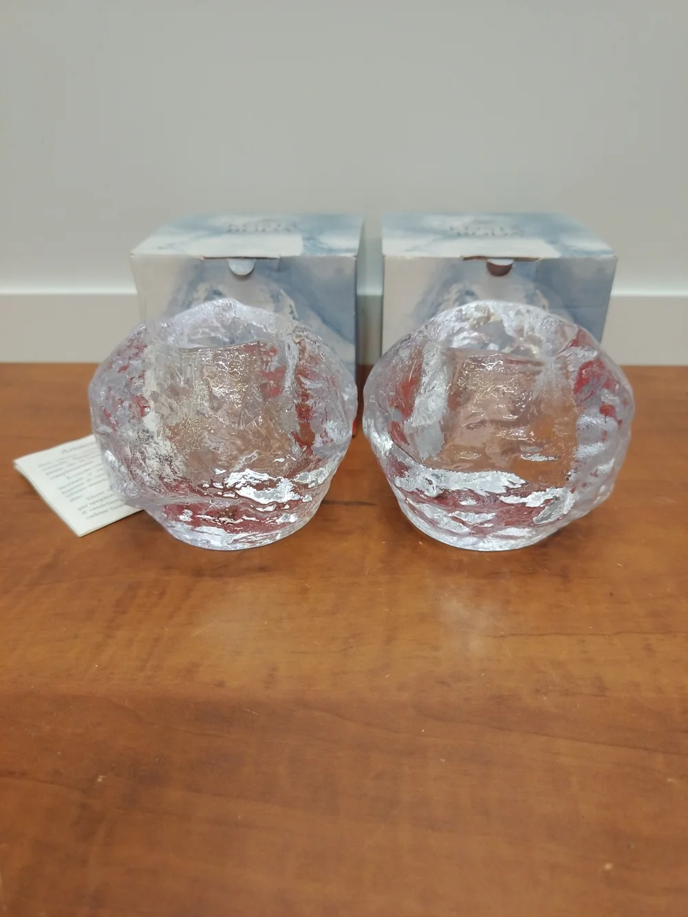 Set Of Vintage Swedish Kosta Boda Snowball Votive Candle Holders In Original Box